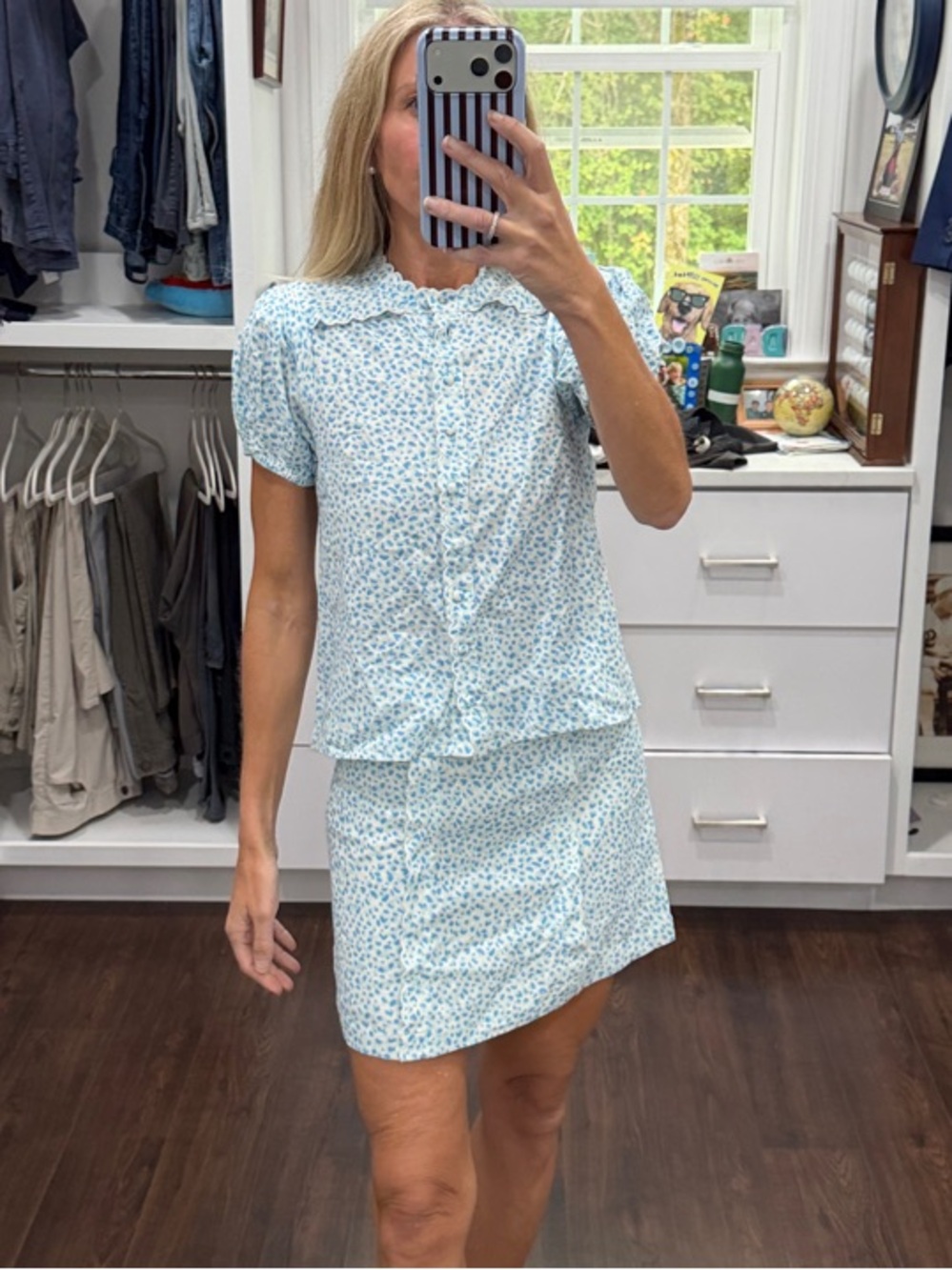 Sail to Sable X Julia McGuire Blue Floral Short Sleeve Top & Skirt Set